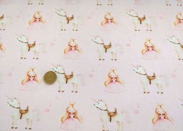 Belle Baumwoll-Jersey mit Princessin und Einhorn, ein Mädchenstoff von Hilco